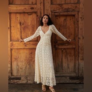Stunning!  🔥byTimo Lace Off White Ivory Crochet Cottage Core Maxi Dress size M